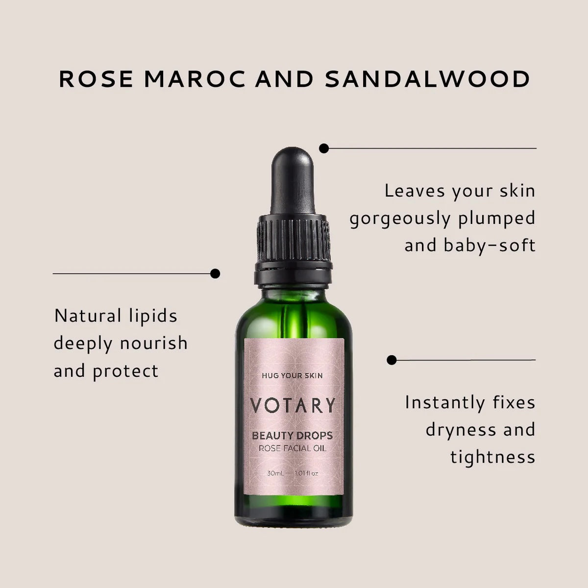 VOTARY Beauty Drops - Rose & Sandalwood Facial Oil